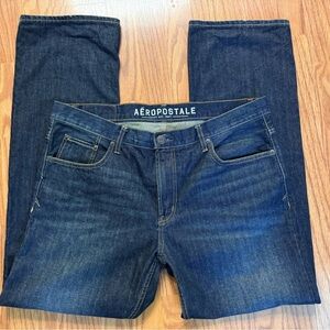 AEROPOSTALE Essex Straight Mens Distressed Zip Up 5 Pocket Blue Jeans Size 38/32